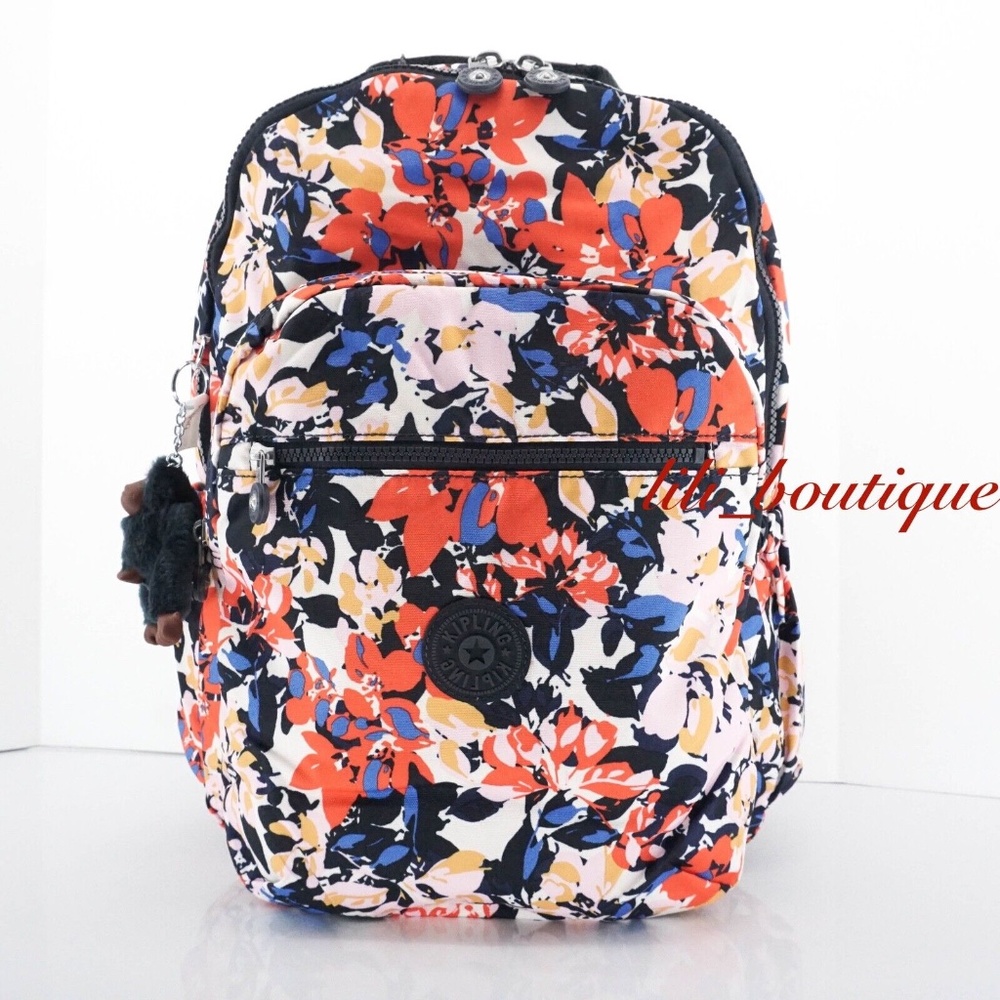 NWT Kipling BP4361 Seoul Go Backpack Laptop Travel Bag Polyester Splashy Posies - Picture 1 of 12
